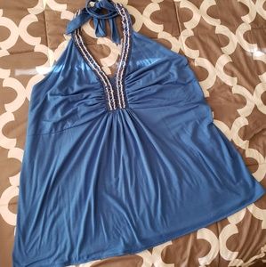 Blue Halter Top with Beading